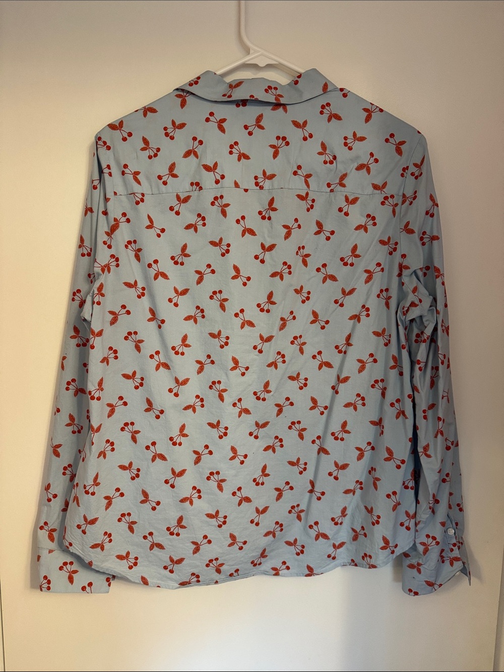 Boden Pale Blue Classic Button-Up Shirt with Red Cherry Motif - Picture 3 of 4
